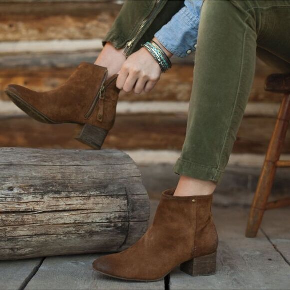 Trask Suede Leather Vivian Brown Zipper Booties - Picture 1 of 13